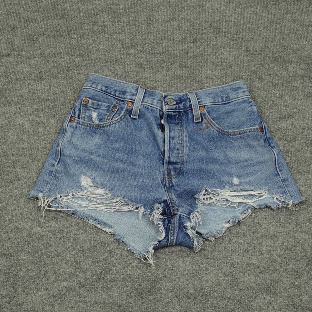 Levi's 501 Jeans Women 28 Blue Distressed Cut Off Denim Shorts Premium